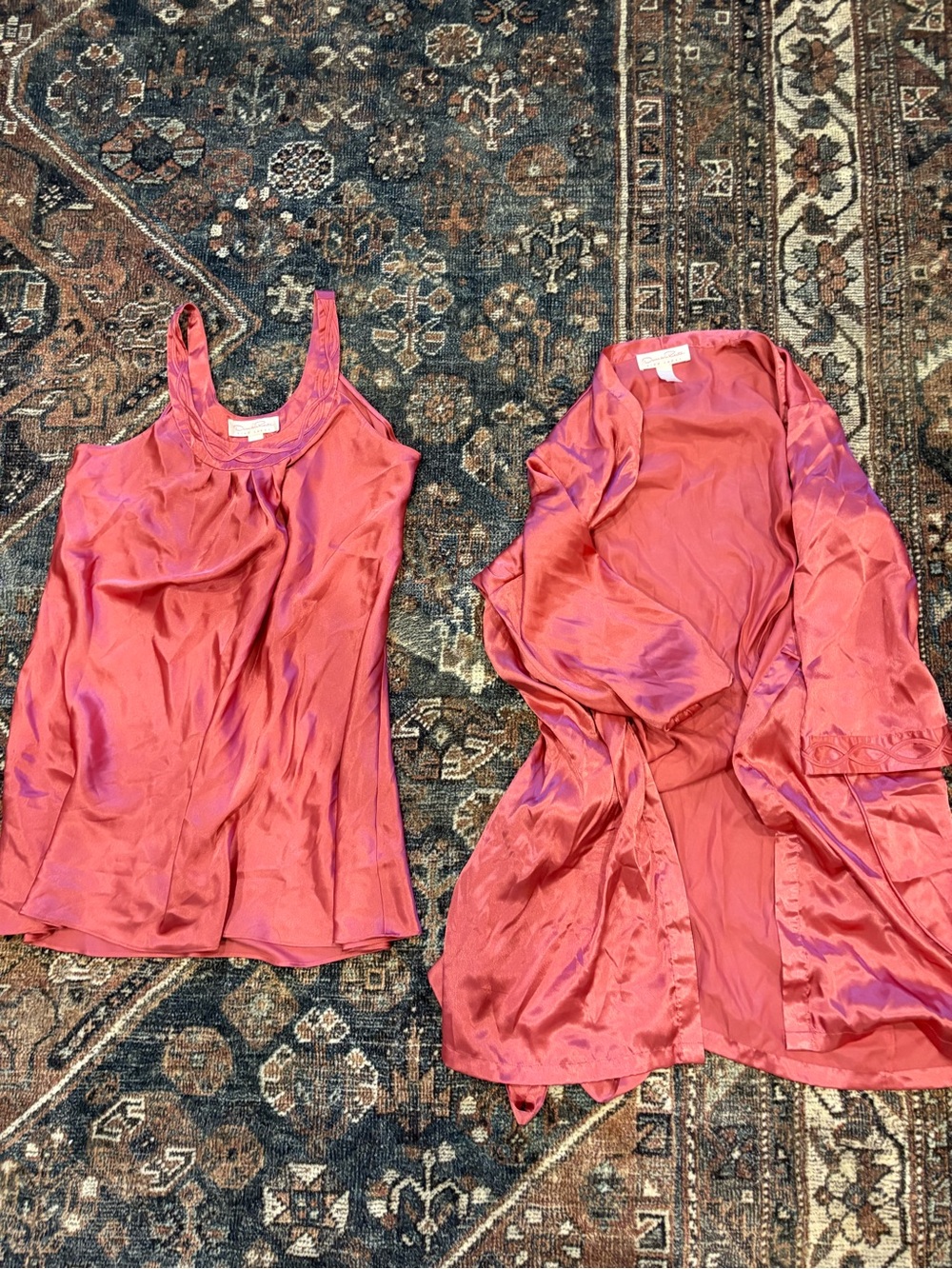 Oscar de la Renta Pink Satin Robe and Camisole Set